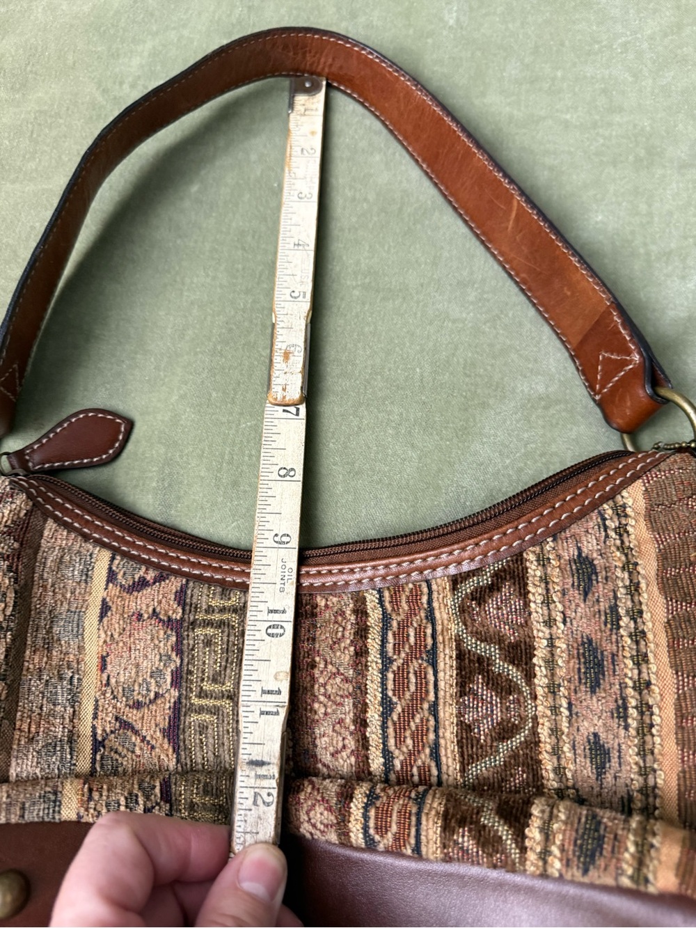 Vintage Tapestry Woven Pattern Hobo Shoulder Geometric Pattern Bag in Browns OSP - Picture 11 of 13